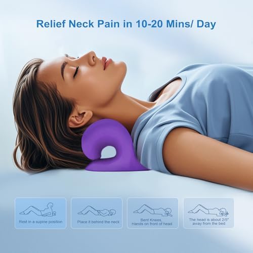 Neck Stretcher with Magnetic Therapy Acupressure for Pain Relief, Neck and Shoulder Relaxer, Chiropractic Pillow, Restore Neck Curve, Purple