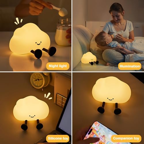 S NMT Cute Cloud Night Light Silicone Nursery USB Rechargeable Christmas Sleeping Bedside Lamp Touch Sensor Nightlights for Bedroom