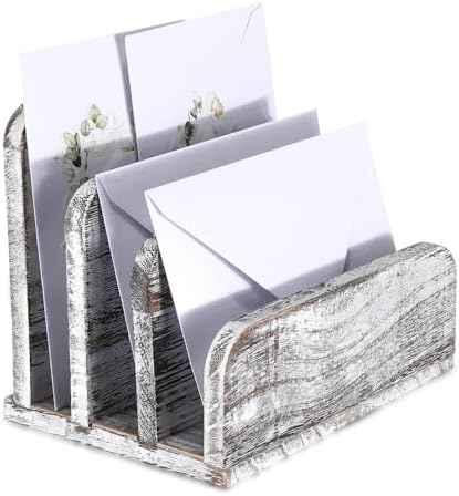 Briwooody Wooden Mail Organizer 3 Slots Mail Holder, Old White