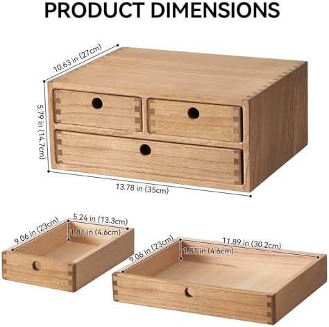 KIRIGEN Wood Desk Organizer with 3 Drawers, Desktop Storage Brown 23-DBR