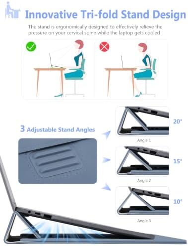 HYZUO 15-16 Inch Laptop Case Sleeve with Adjustable Stand, Haze Blue