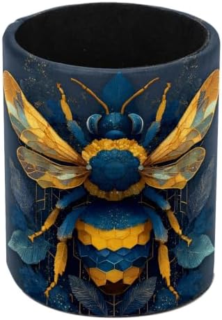 Leather Pen Holder for Desk, Bee Pencil Cup Pen Organizer Makeup Brush Holder for Office Home Kids Countertop Desk Accessory Storage