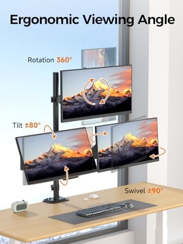 Bracwiser Triple Monitor Mount for Max 34" Screens, up to 24.25lbs Each, Full Adjustable 3 Monitor Desk Stand, Three Gas Spring Arm with Tilt Swivel Rotation, VESA 75x75/100x100mm, Black, MDX883B