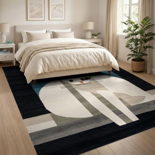 8'x10' Black White Cat Artistic Feline Design Ultra-Soft Area Rug