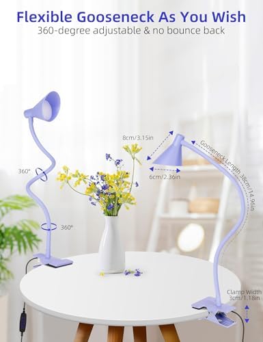 LiFMIRA Desk Lamp Clip on Lamp for Bed, LED Reading Light for Bed Purple