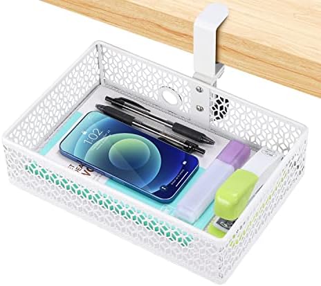 ROSYLINE Under Desk Storage Basket Hanging Drawer Tray, Clamp On Organizer