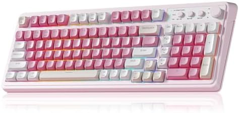 AULA 99 Key Keyboard, Wireless Pink Gaming Keyboard Creamy with Number Pad