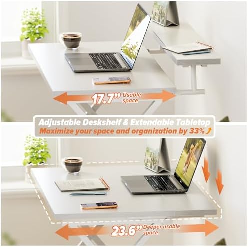 WOHOMO Folding Computer Desk with Monitor Stand, Adjustable Height, White