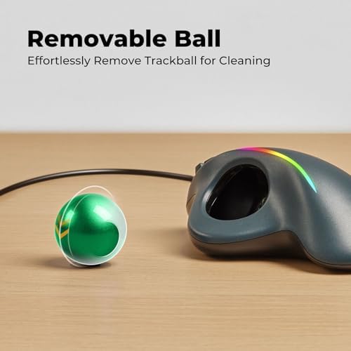 Wired Ergonomic Trackball Mouse, 34mm Thumb Control, RGB Lighting