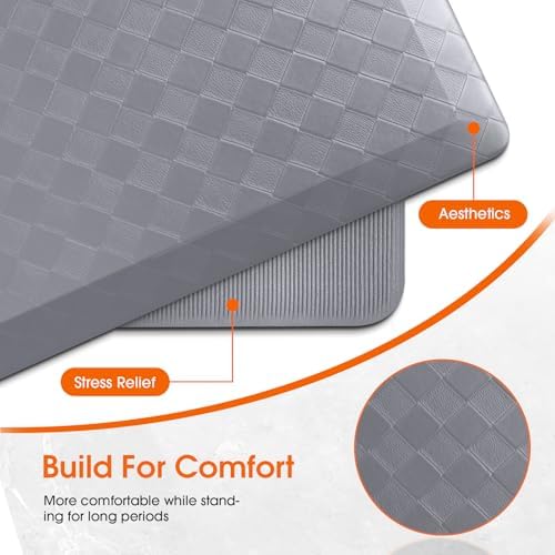 TranquilRelax 4/5 Inch Cushioned Anti Fatigue Kitchen Mats for Floor, Grey