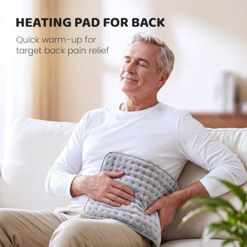 Electric Heating Pad for Back Pain & Period Cramps, 12"x24", Gray