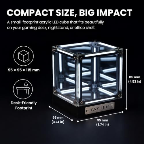 Infinity Mirror Cube Light, USB-C Rechargeable Mood Lighting, White
