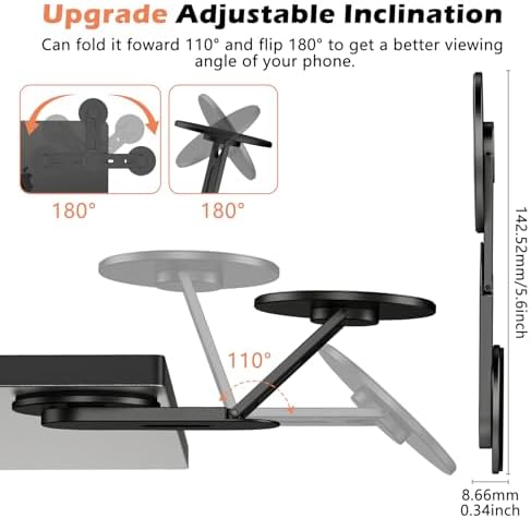 Magnetic Phone Holder for Laptop, 360° Adjustable MacBook Monitor Side Mount for iPhone 17 Pro Max/16/15/14/13/12 MagSafe for Tesla, Portable Foldable Cell Phone Holder Accessory, Black