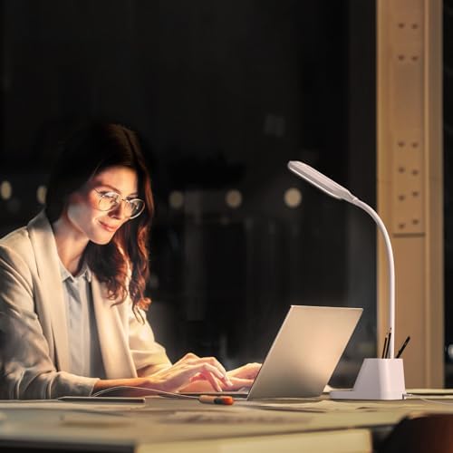 AXX White LED Desk Lamp with USB Charging Port, Study Table Light