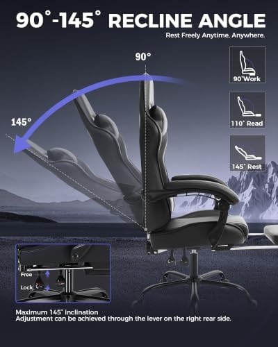 LUCKRACER Gaming Chair with Footrest, Pocket Spring Seat, 90°-135° Reclining Computer Chair with Linkage Armrests, Lumbar Support, Height Adjustment, SGS-Tested Gas Lift, 330 lbs Capacity, Black