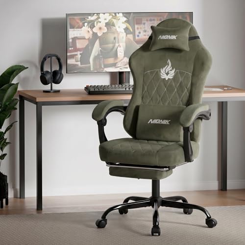 Ergonomic Gaming Chair Video Gamer Chairs Gaming Computer Chairs Gamer Chairs for Adults Massage Lumbar Support Swivel Height Adjustable Headrest Backrest Green