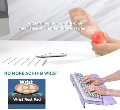 Computer Keyboard Wrist Rest Stand Set for Desktop, Keyboard Holder Easy Typing with Wrist Pad for Office, Home, School - Purple