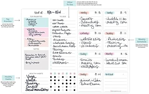 bloom daily planners Horizontal Weekly To Do List Notepad with 60 Undated Sheets - Weekly Desk Planner or Chore Pad with Priorities & Habit Tracker - 8.5” x 11” - Pastel