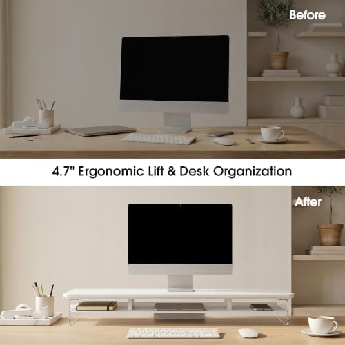 Fenge 42.5" Dual Monitor Stand with Clear Acrylic Legs, White