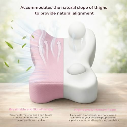 Knee Pillow for Side Sleepers, Alignment Pillow for Side Sleepers, Relief Hip & Sciatica Pain, Nourial Pillow Between Legs for Pregnant Women and Seniors (Pink)