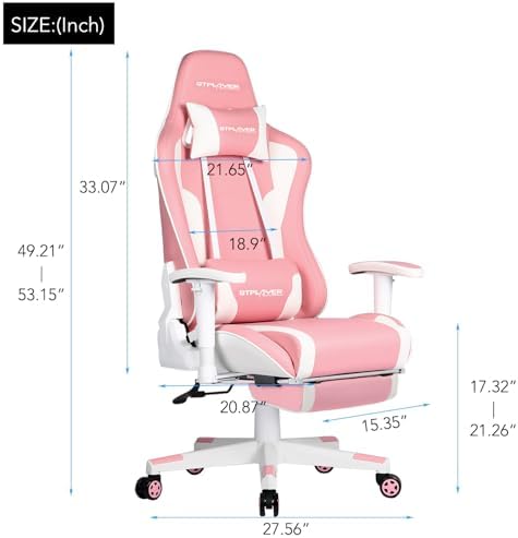 GTPLAYER Gaming Chair with Footrest Speakers Video Game Chair Bluetooth Music Heavy Duty Ergonomic Computer Office Desk Chair (Pink)