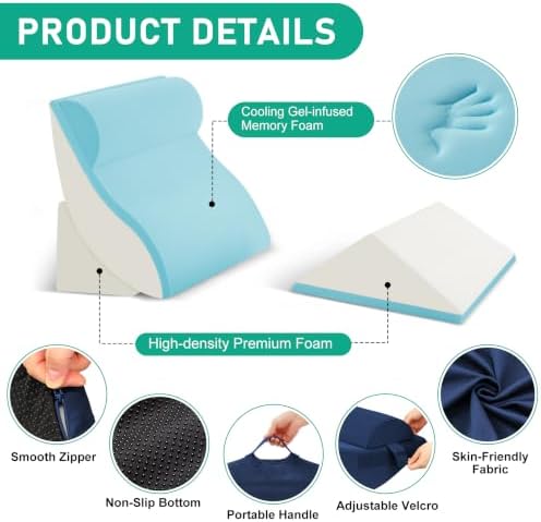 4PCS Wedge Pillow Set for After Surgery, Orthopedic Bed Wedge Pillow for Back Pain Relief, Sitting Up in Bed, Acid Reflux, Adjustable Post Surgery Pillows for GERD, Snoring, Velvet Navy