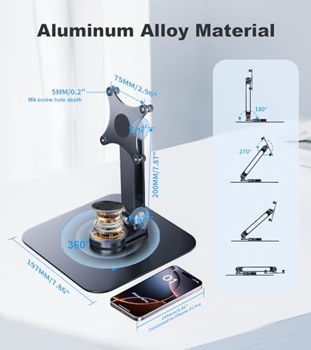 Portable Monitor Stand VESA 75x75mm Holes M4 Anti-Loss Screws, Aluminum Alloy Base, Fits 7"- 18", 15.6" 16" 17" 17.3" 18" Inch Small Monitors Lay Flat, Black Desk Mount (Not Fits100x100mm)