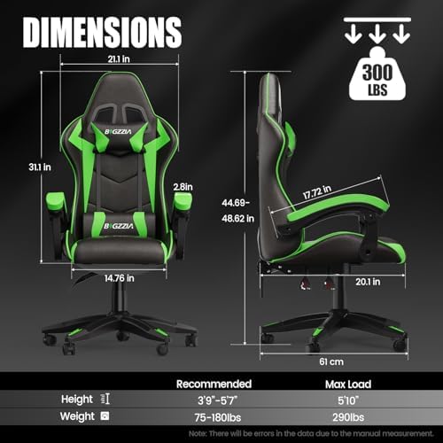 Bigzzia Gaming Chair with Lumbar Support, Ergonomic Gamer Chair Green