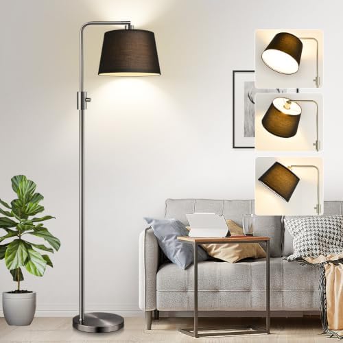 Nintiue 【Upgraded】 Dimmable Floor Lamp, 1000 Lumens LED Edison Bulb Included, Brushed Nickel Arc Floor Lamps Modern Standing Lamp with Black Shade, Tall Lamps for Living Room Bedroom