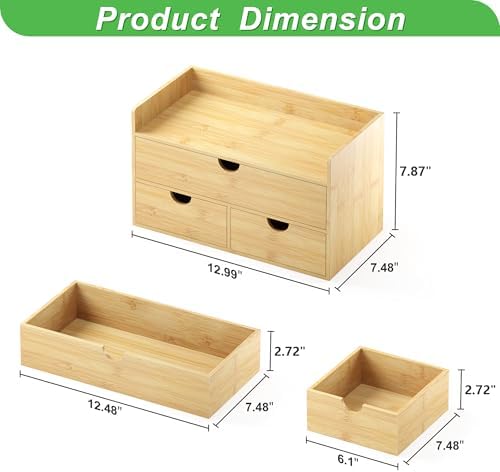 Bamboo Desk Organizer with Drawers, Desktop Storage for Office Supplies