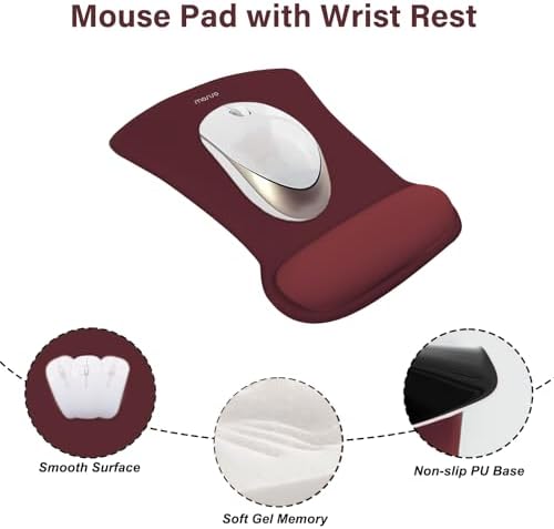 MOSISO Wrist Rest Support for Mouse Pad&Keyboard Set, Wine Red