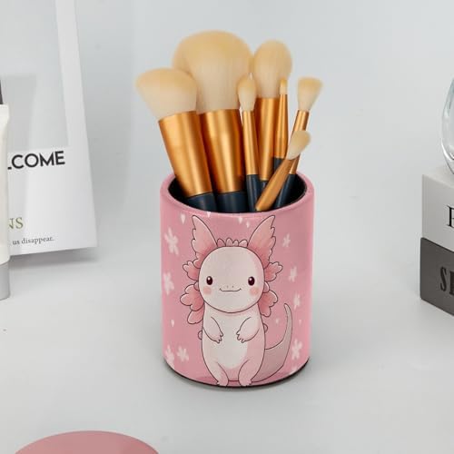 Axolotl Flower Pen Holder Pencil Organizer Cute Pencil Cup Desk Decor Makeup Brush Holder PU Multifunctional Office Supplies for Home Classroom School