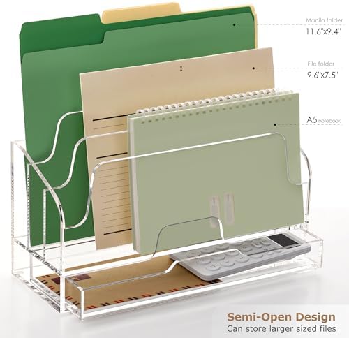 SANRUI Clear Desk Organizer Holder with Drawers, Acrylic File Mail Sorter