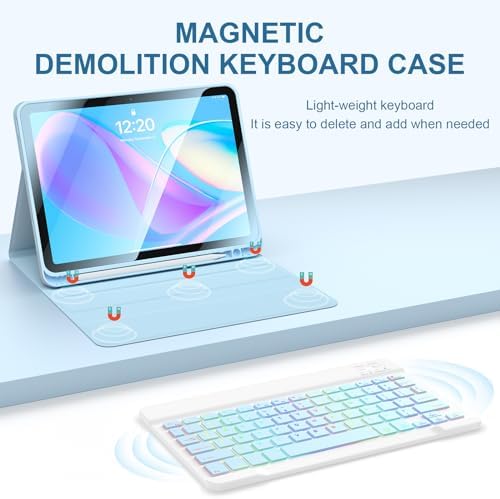 for IPad 11th 10th Generation Case with Keyboard 10.9-inch 7-Color Backlit Detachable Wireless BT Keyboard Split Type with Pen Holder Suitable for 10th Generation New iPad in 2022 (Blue)