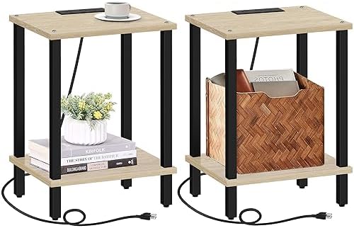 TUTOTAK End Table with Charging Station, Side Table Set of 2, Nightstand
