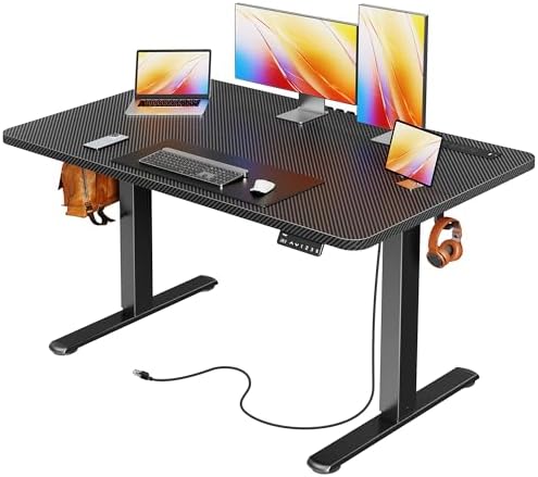 Huuger 47 X 24 Inch Electric Standing Desk with Power Outlets and USB-C Port, Height Adjustable Desk, Sit Stand Desk for Home Office, Computer & Gaming Desk, Stable Steel Frame, Carbon Black
