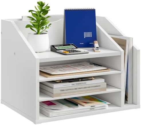 CHOEZON Wooden Desk Organizer, File Organizer with Adjustable Partitions