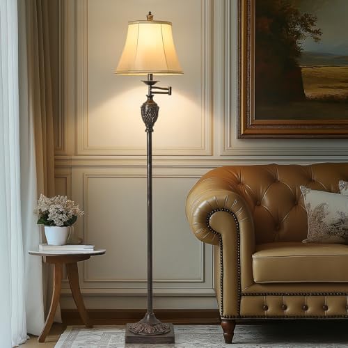 Traditional Floor Lamp with 350° Swing Arm,Including Bulb,Antique Black