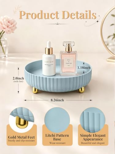 Niunuerga 360 Rotating Makeup Organizer - Perfume Vanity Skincare Tray Blue
