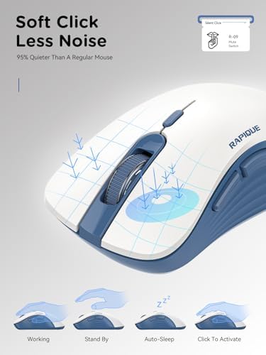 RAPIQUE Bluetooth Wireless Mouse, Dual Bluetooth & 2.4 GHz, Blue and White