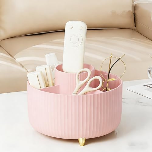 Pencil Pen Holder 5 Slots 360°Degree Rotating Pen Organizers for Desk Desktop Storage Stationery Supplies Cute Pencil Cup Pot Kids Desk Organizer for Office Home School（Pink 2）