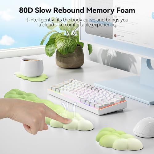 TECKNET Cloud Keyboard Wrist Rest Set, Cloud Wrist Rest with Non-Slip Base, PU Leather Wrist Pad for Keyboard with Ergonomic Memory Foam for Computer Laptop Gaming & Pain Relief, Gradient Green