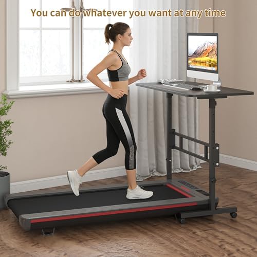 Panana Small Standing Desk Adjustable Height, Mobile Rolling Stand Up Desk with Wheels, 32 Inch Portable Rolling Desks Computer Office Workstations Walking Pad (Black)