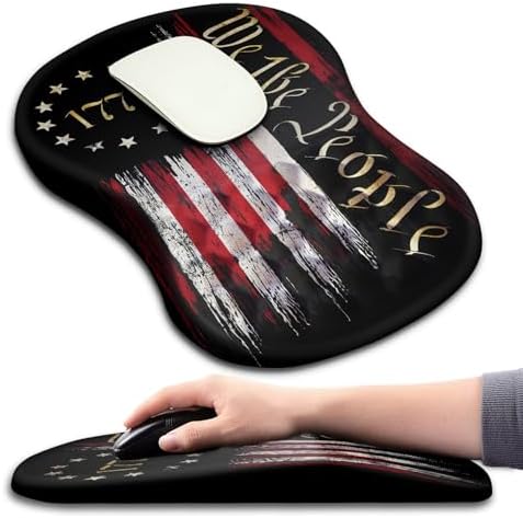 Hokafenle Ergonomic Mouse Pad Wrist Support with Massage Design, Wrist Rest Pain Relief Mousepad with Memory Foam&Non-Slip PU Base, Mouse Pads for Wireless Mouse & Desk (12x8 inch,Flag)