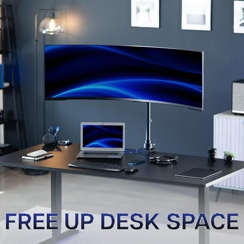 VIVO Single Ultra-Wide Monitor Desk Mount for up to 57 inch Ultrawide Screens, Extra Tall Heavy Duty Adjustable Stand Holds 59.4 lbs, Black, STAND-V157R