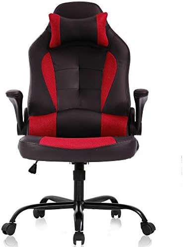Gaming Chair - Ergonomic High Back Office Computer Desk Chair with Lumbar Support, Flip-Up Arms & Headrest | PU Leather Swivel Task Chair for Adults & Teens | Adjustable Racing Style Executive Chair