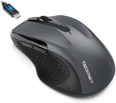 TECKNET Rechargeable Jiggler Wireless Mouse, Dual-Mode Connectivity, Grey