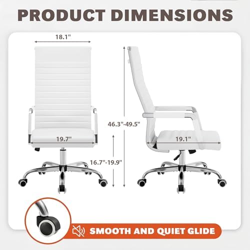 Furmax Ribbed Office Chair High Back PU Leather Executive Conference Chair Adjustable Swivel Chair with Arms (White)