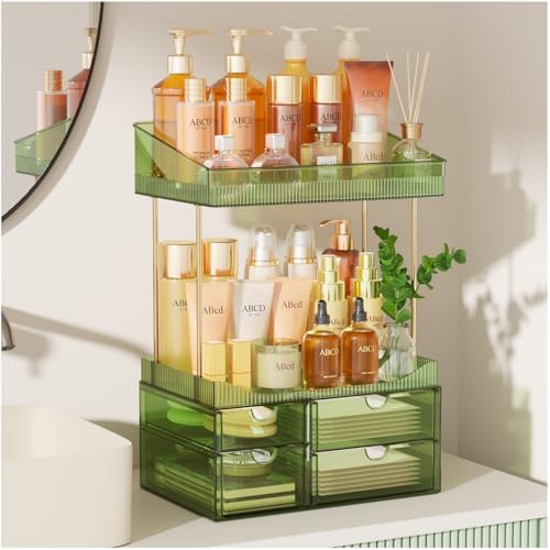 SNSLXH 4-Tier Clear Makeup Organizer Bathroom Storage Green