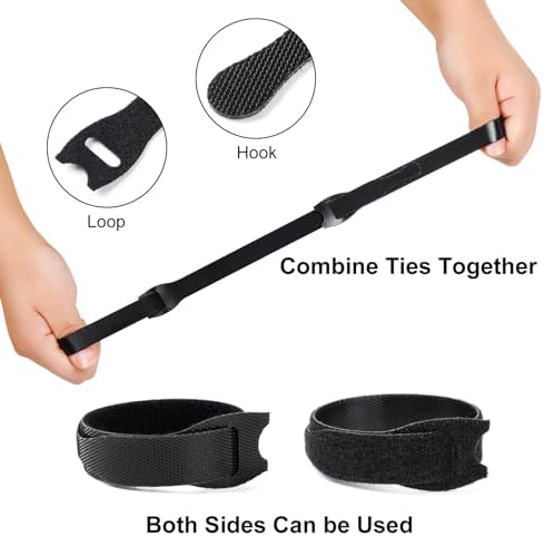 OneLeaf Cable Ties Reusable, 4 Inch Black Cord Management Straps
